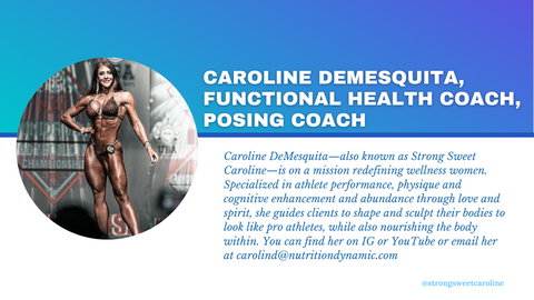 strongsweetcaroline caroline demesquita functional health coach wellness coach posing coach womens female bodybuilder bodybuilding